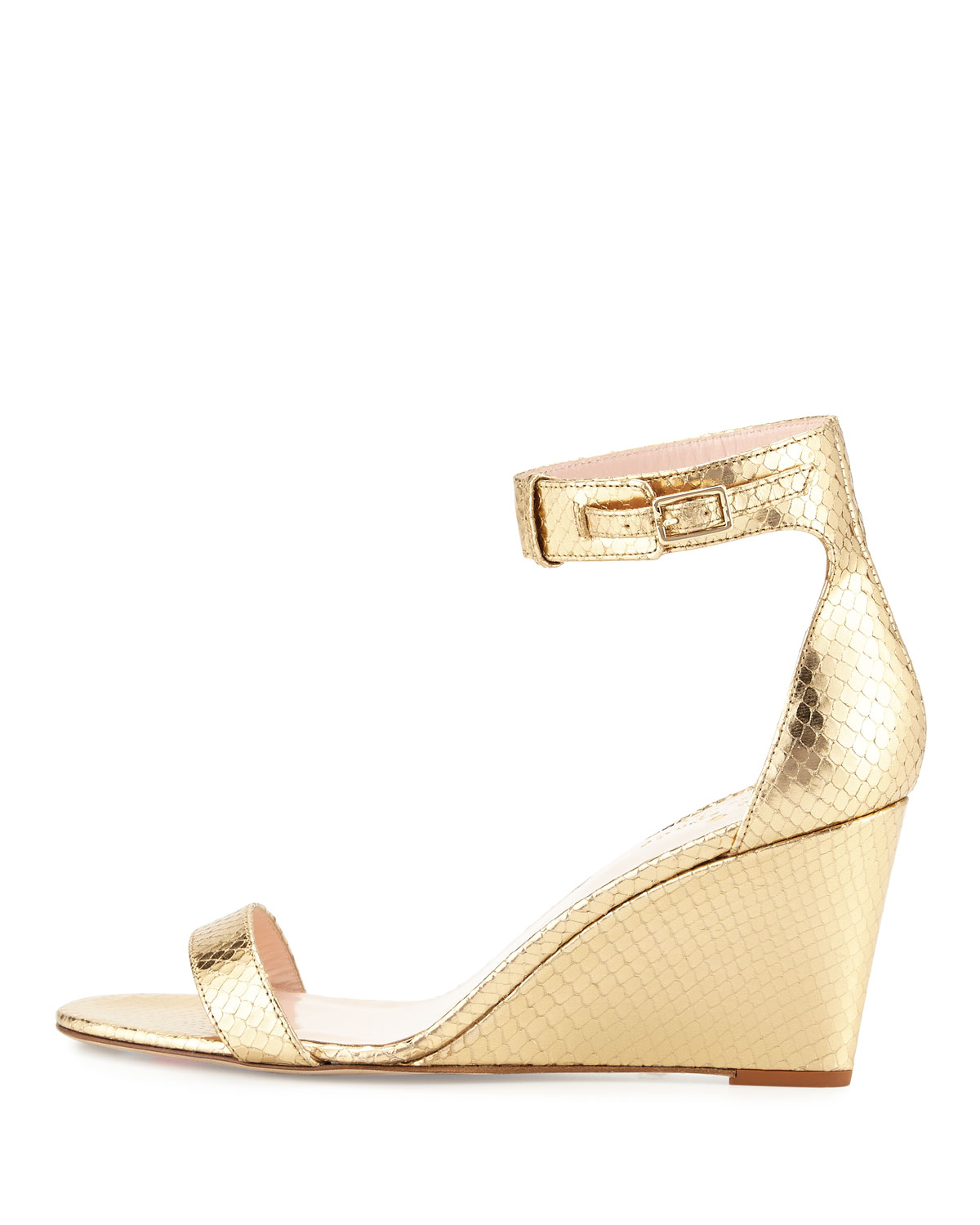 ronia naked wedge sandal, gold metallic python