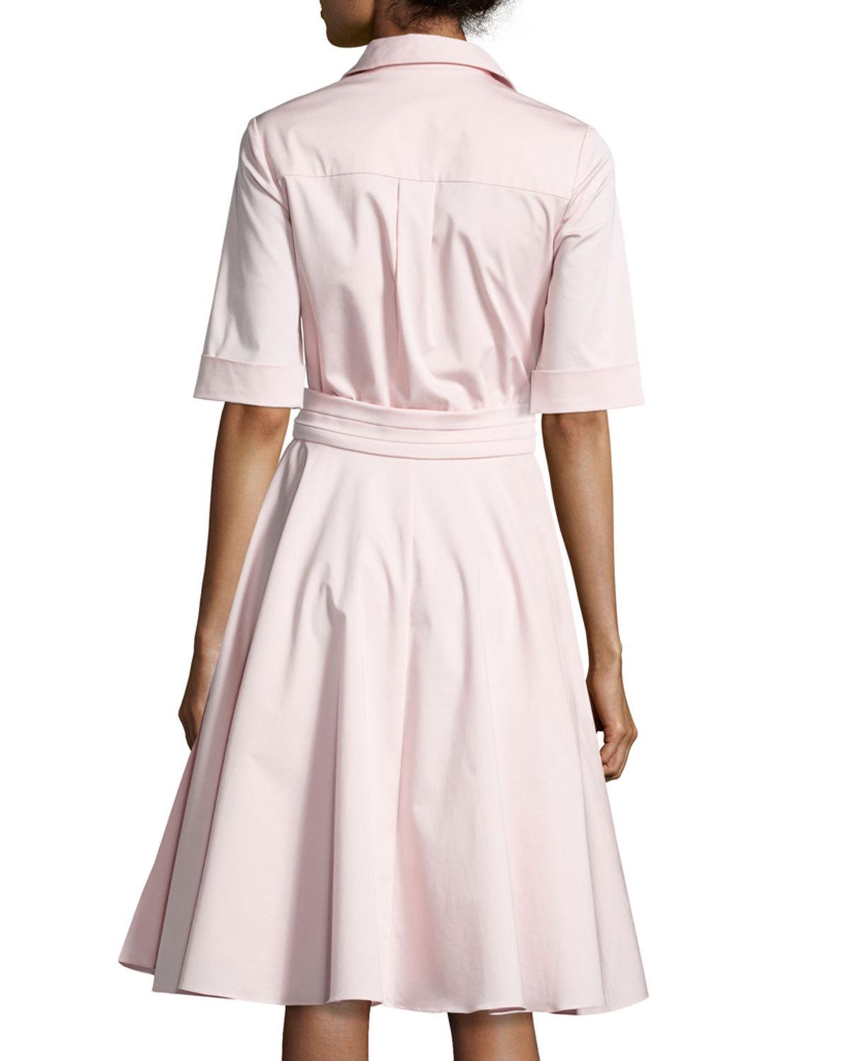 Belted Stretch Poplin Shirtdress, Pink