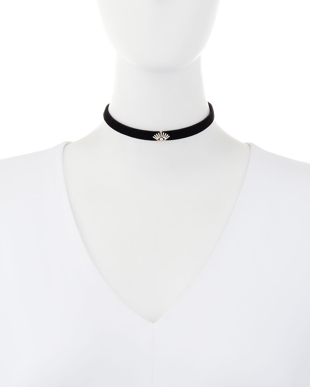 Velvet Choker Necklace with Diamond Evil Eye Station