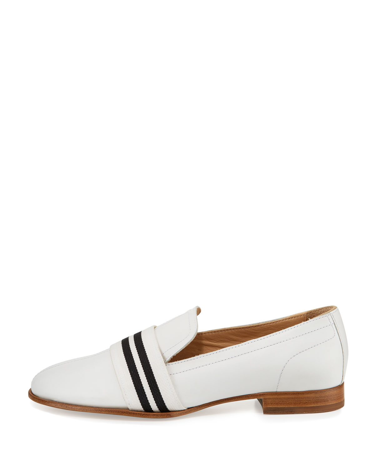 Amber Striped-Web Leather Loafer, White