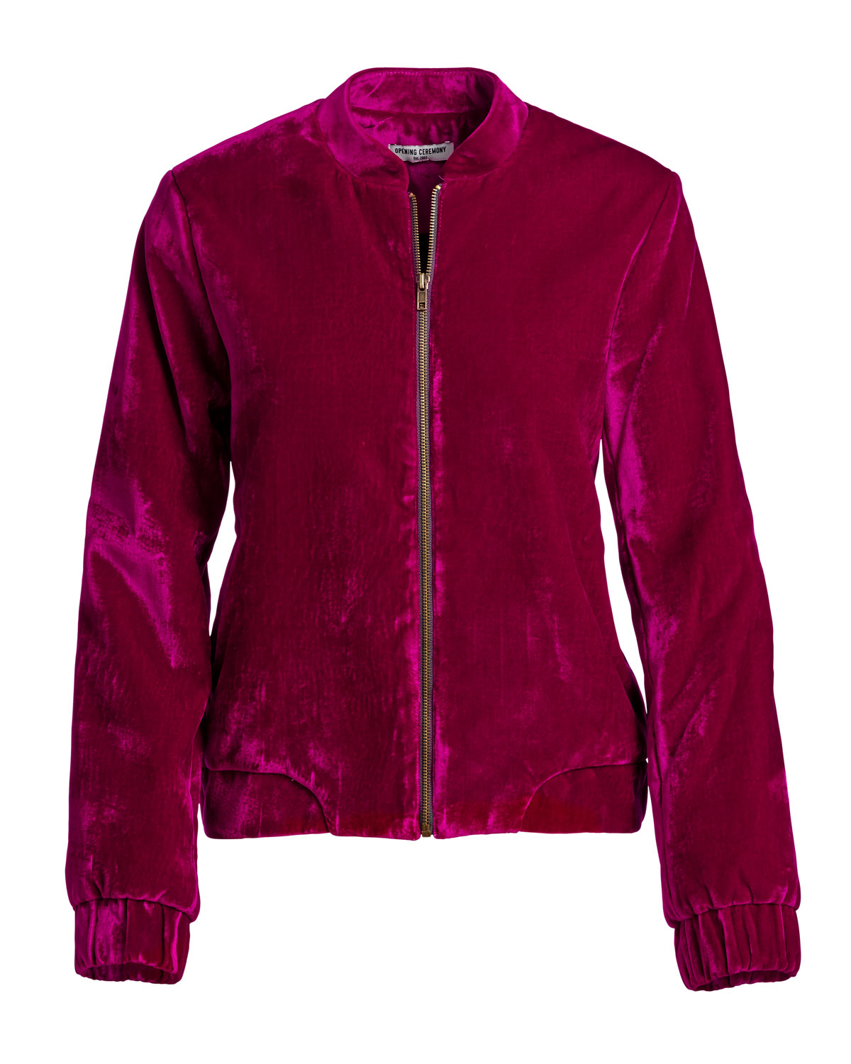 Croc-Embossed Velvet Bomber Jacket, Plum