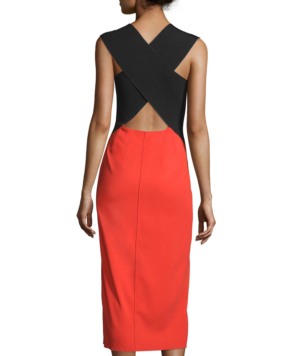 Sleeveless Cross-Back Midi Dress, Sunburst