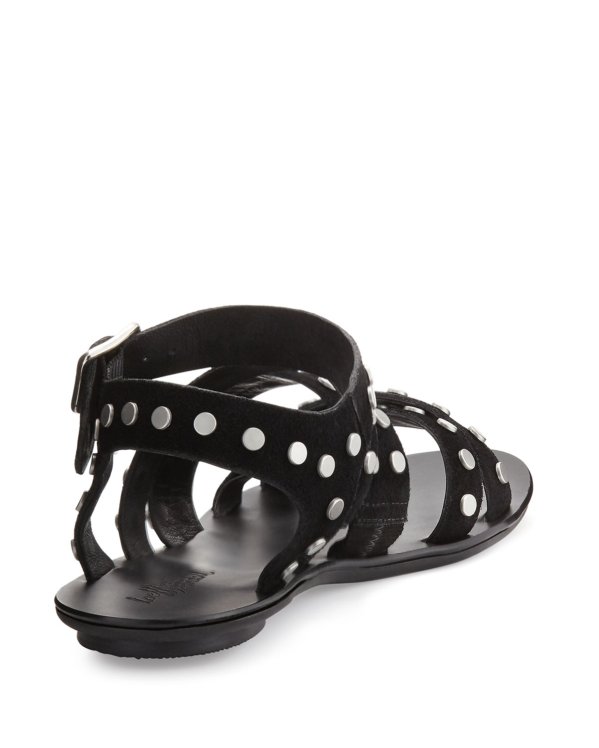 Karin Studded Suede Flat Sandal, Black