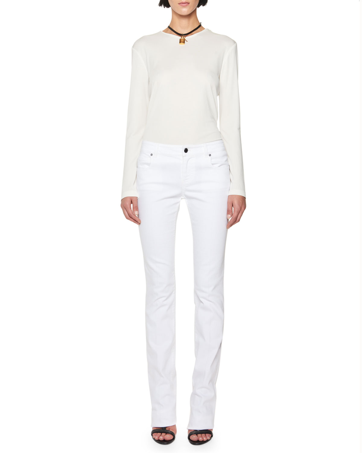 Mid-Rise Straight-Leg Jeans, White