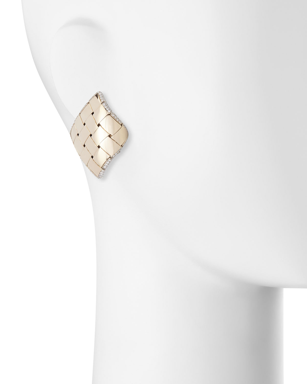 18K Woven Gold Clip-On Earrings with Diamonds