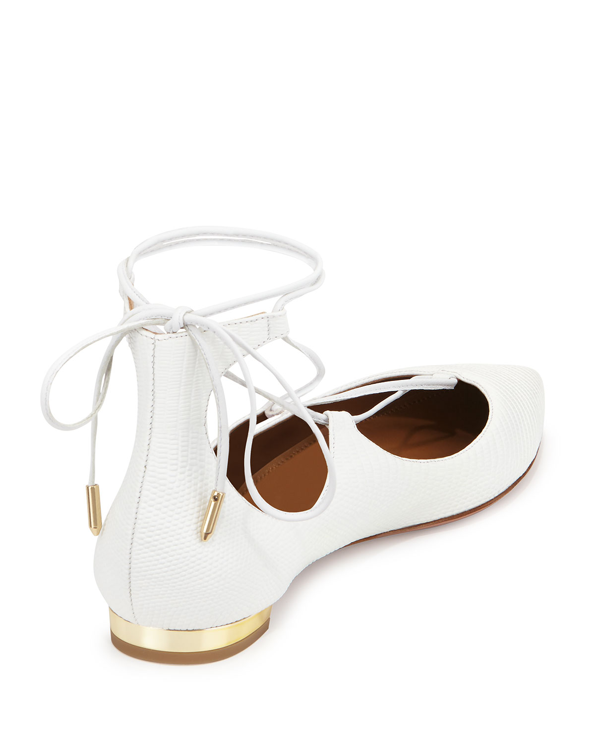 Christy Lace-Up Pointed-Toe Flat, White