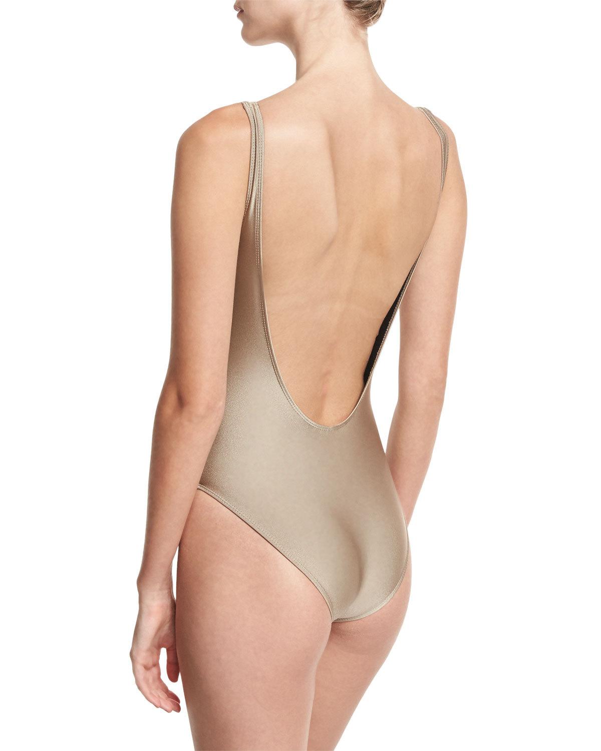 Classic Solid One-Piece Swimsuit, Nude