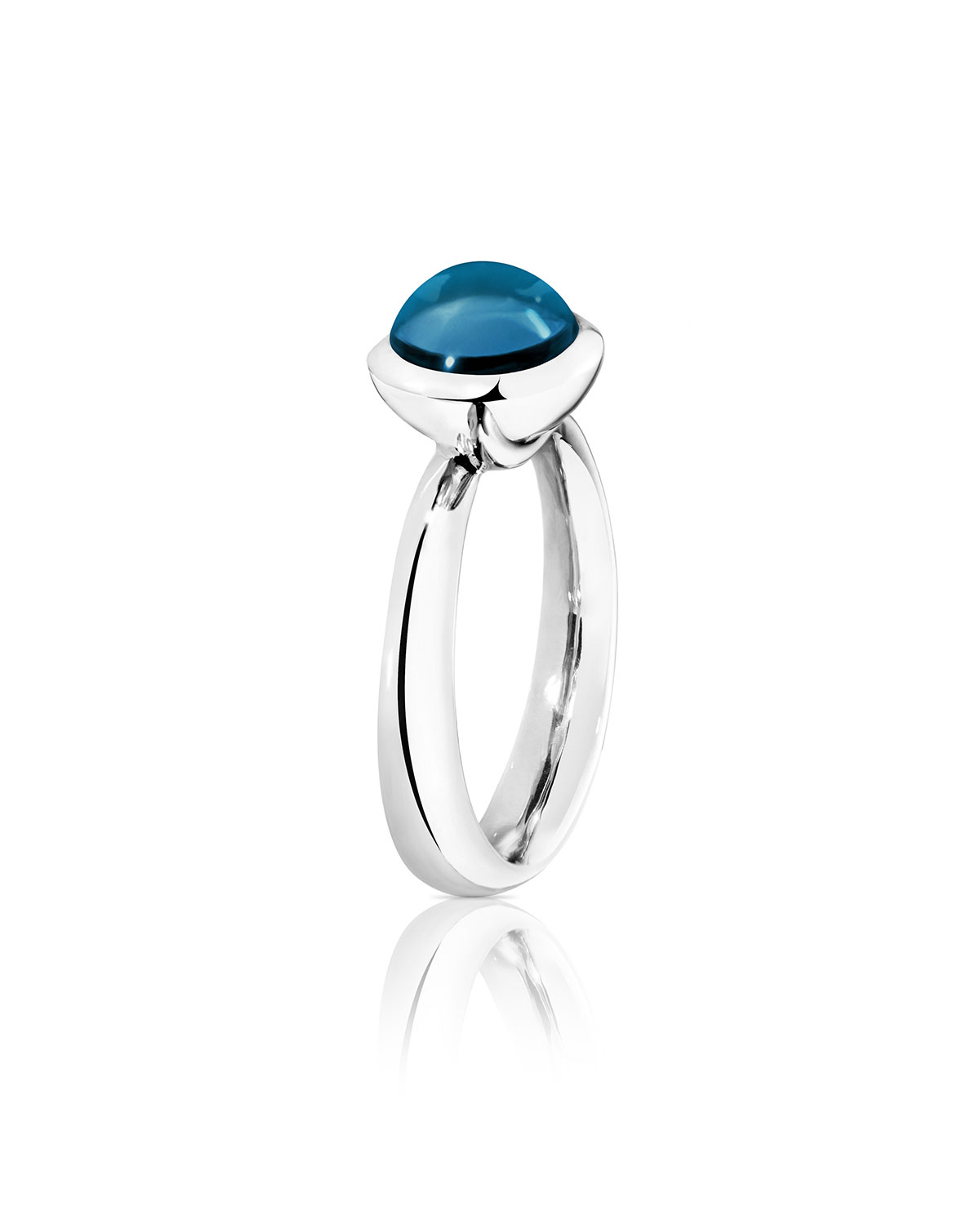 Bouton 8mm London Blue Topaz Cabochon Ring, Size 7/54