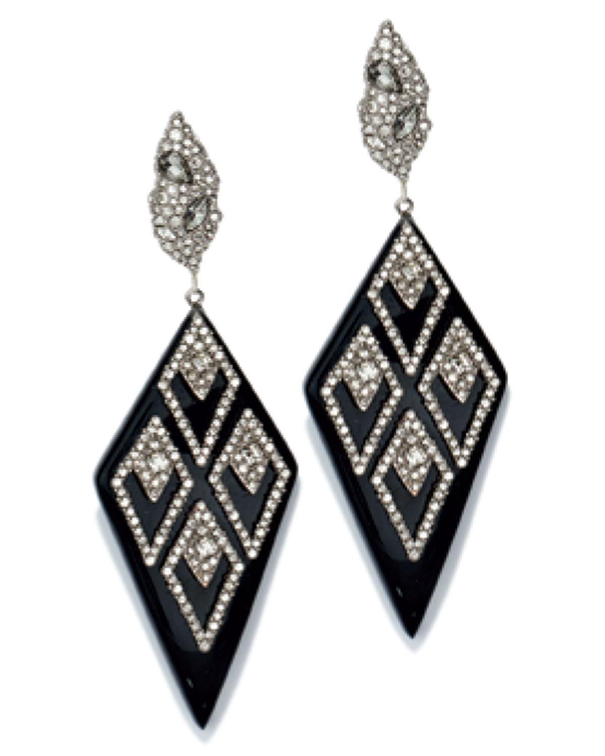 Spiked Lattice Crystal Drop Earrings, Black