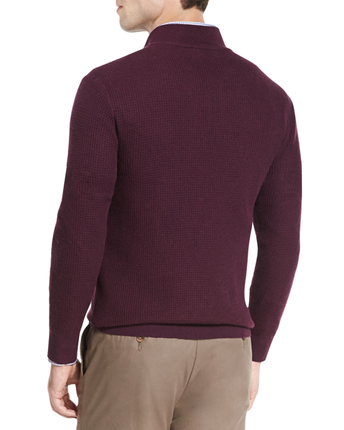 Waffle-Stitch 1/4-Zip Sweater, Pomegranate