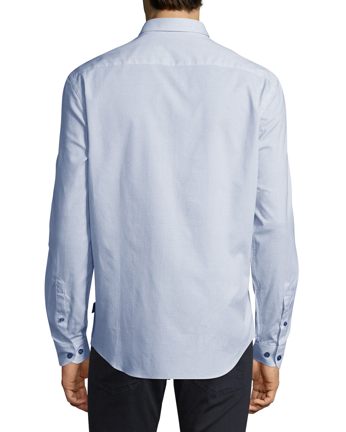 Micro-Print Woven Sport Shirt, Blue/White