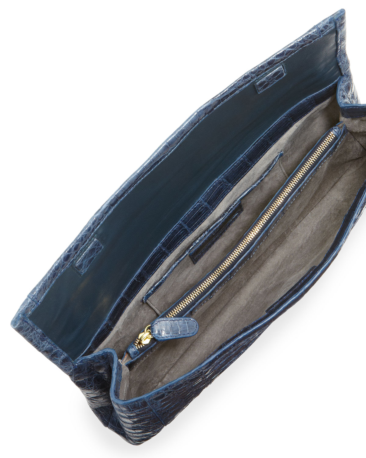 Flap Crocodile Clutch Bag, Navy