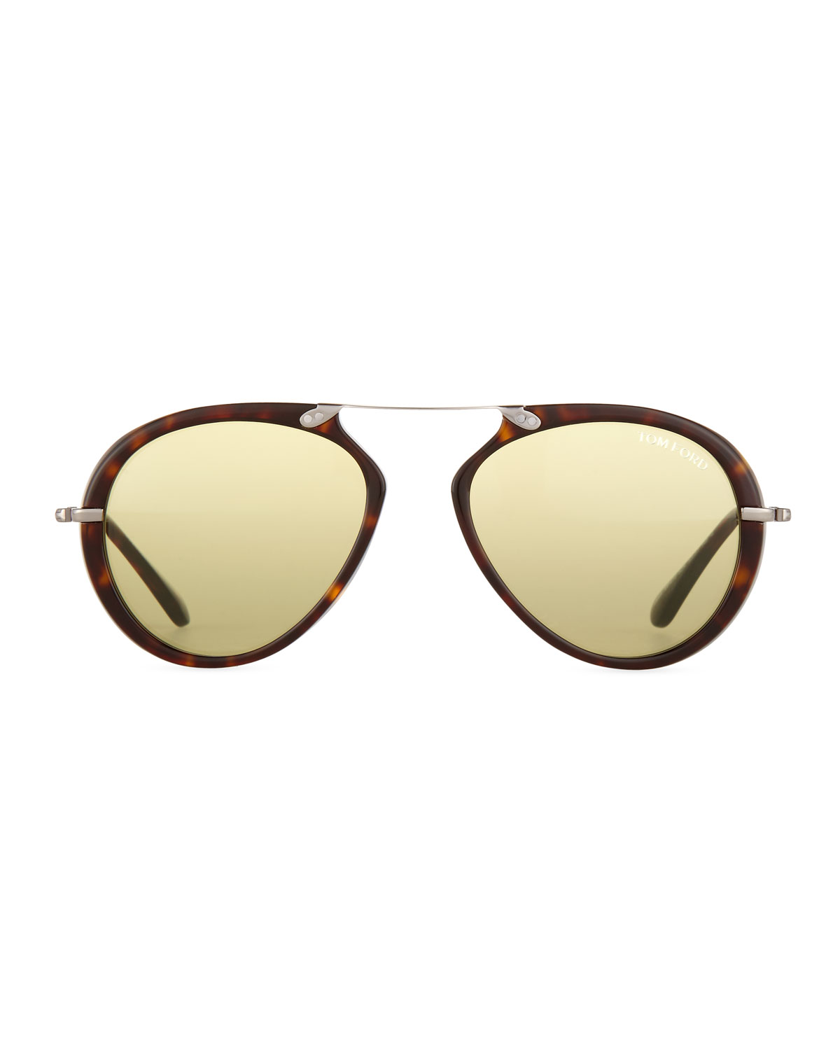 Aaron Trimmed Havana Aviator Sunglasses, Brown