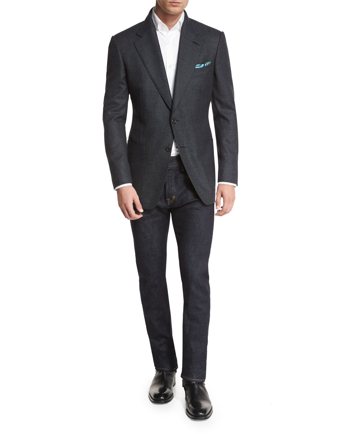 Windsor Base Textured Melange Blazer, Navy/Teal