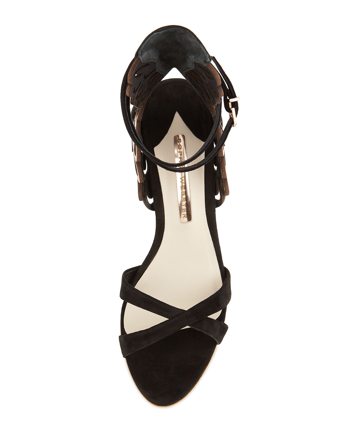 Micah Metallic Angel-Wing Sandal, Black/Rose-Golden