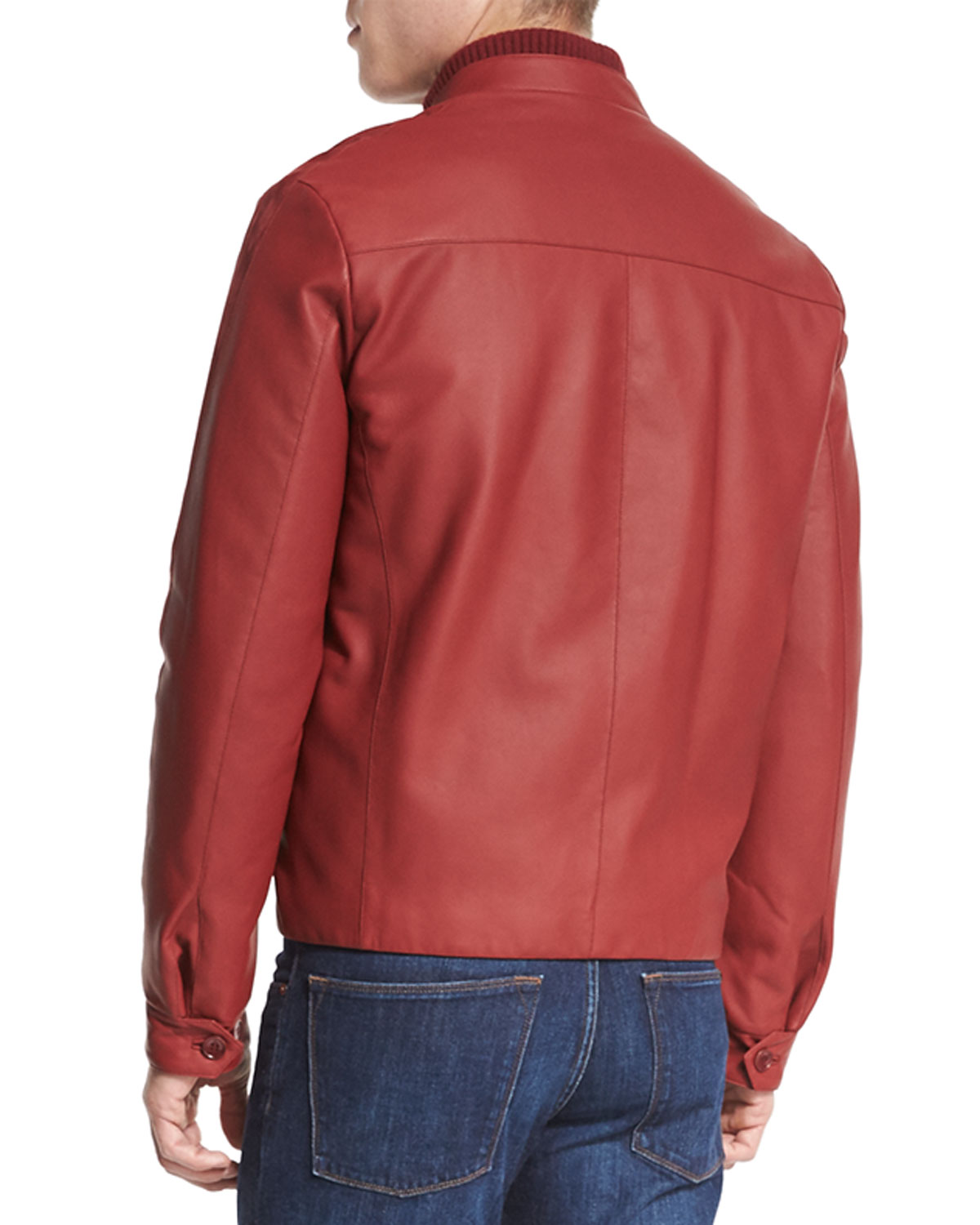 Leather Biker Jacket w/Suede Trim, Merlot