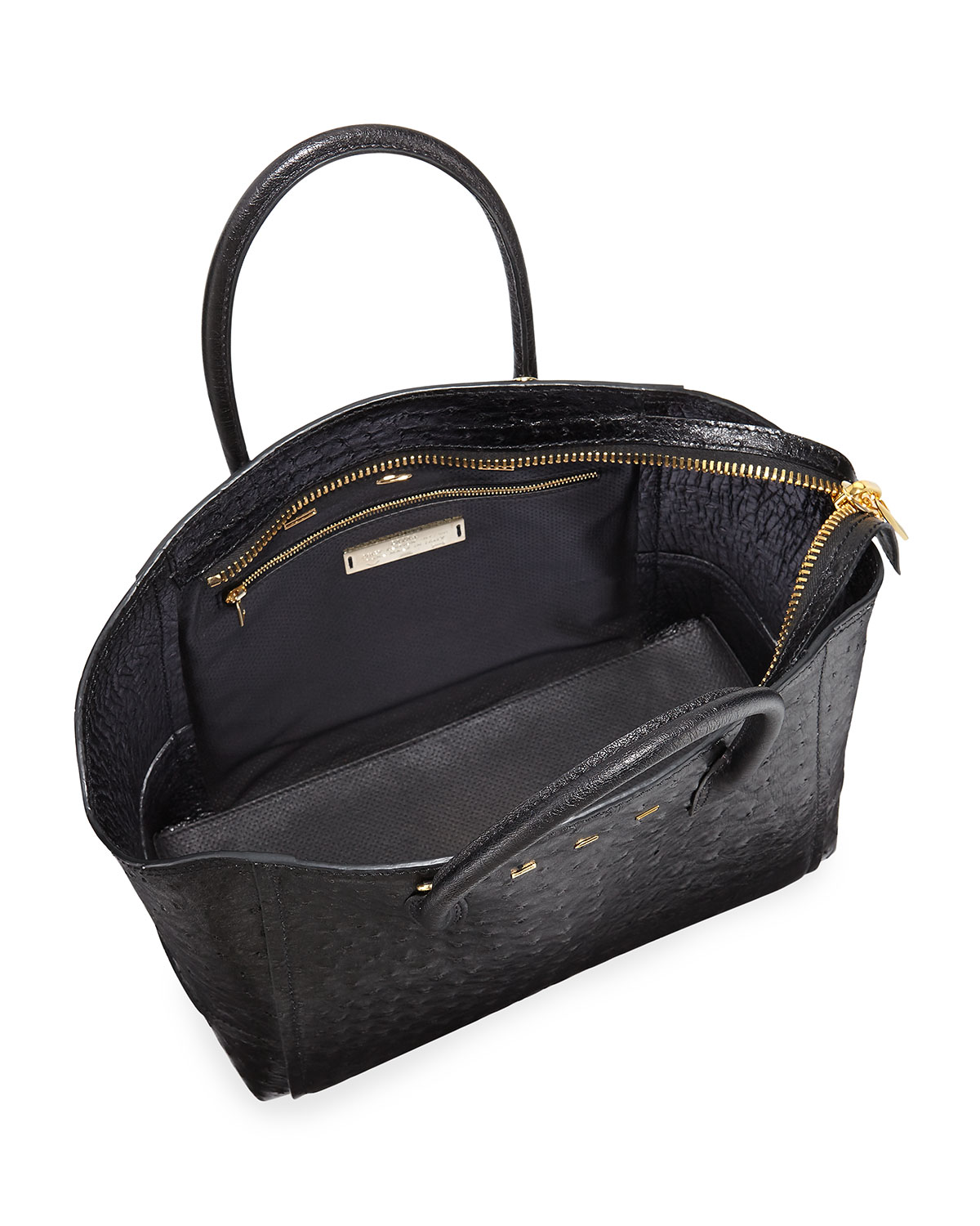 Brera 34 Sport Ostrich Satchel Bag, Black
