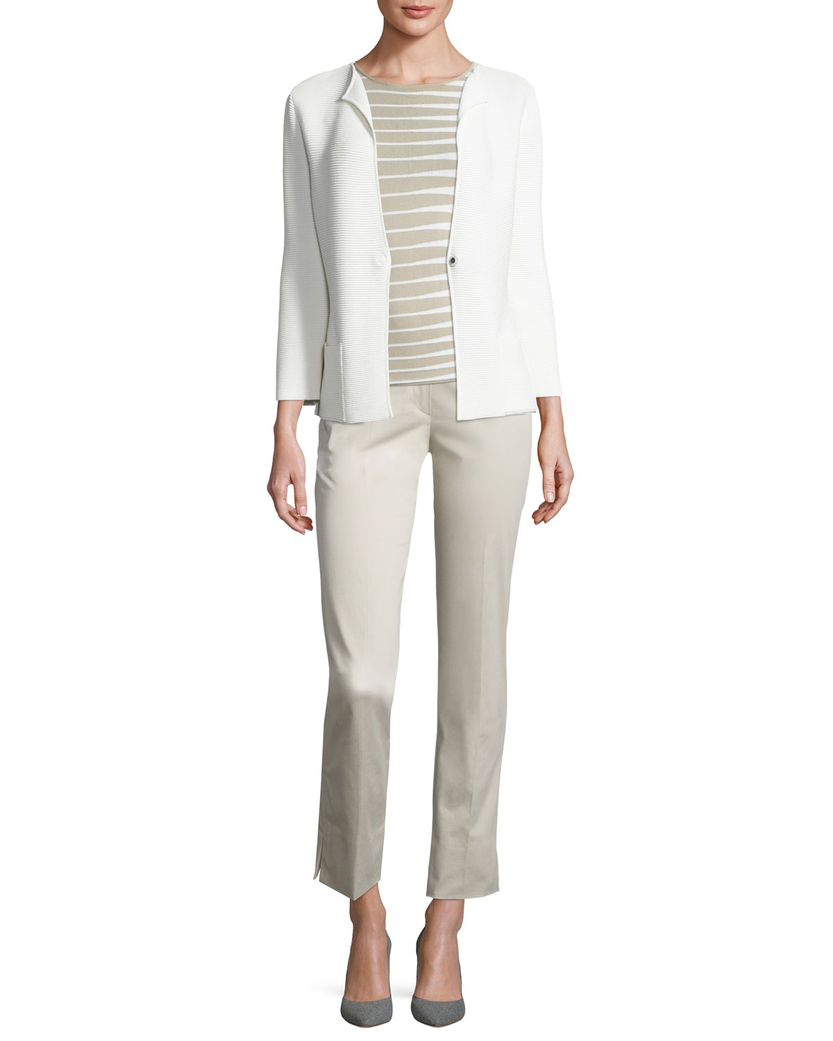 Stretch-Cotton Ankle Pants, Beige