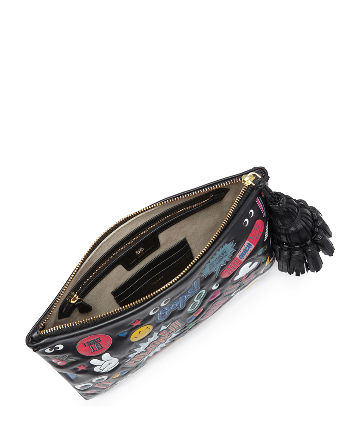 Georgiana All Over Wink Sticker Clutch Bag, Black/Multi