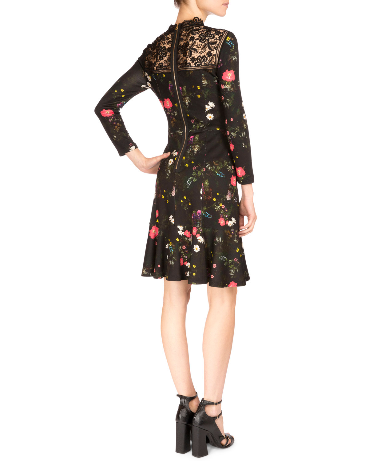 Reiko 3/4-Sleeve Floral-Print Dress, Midnight Daisy