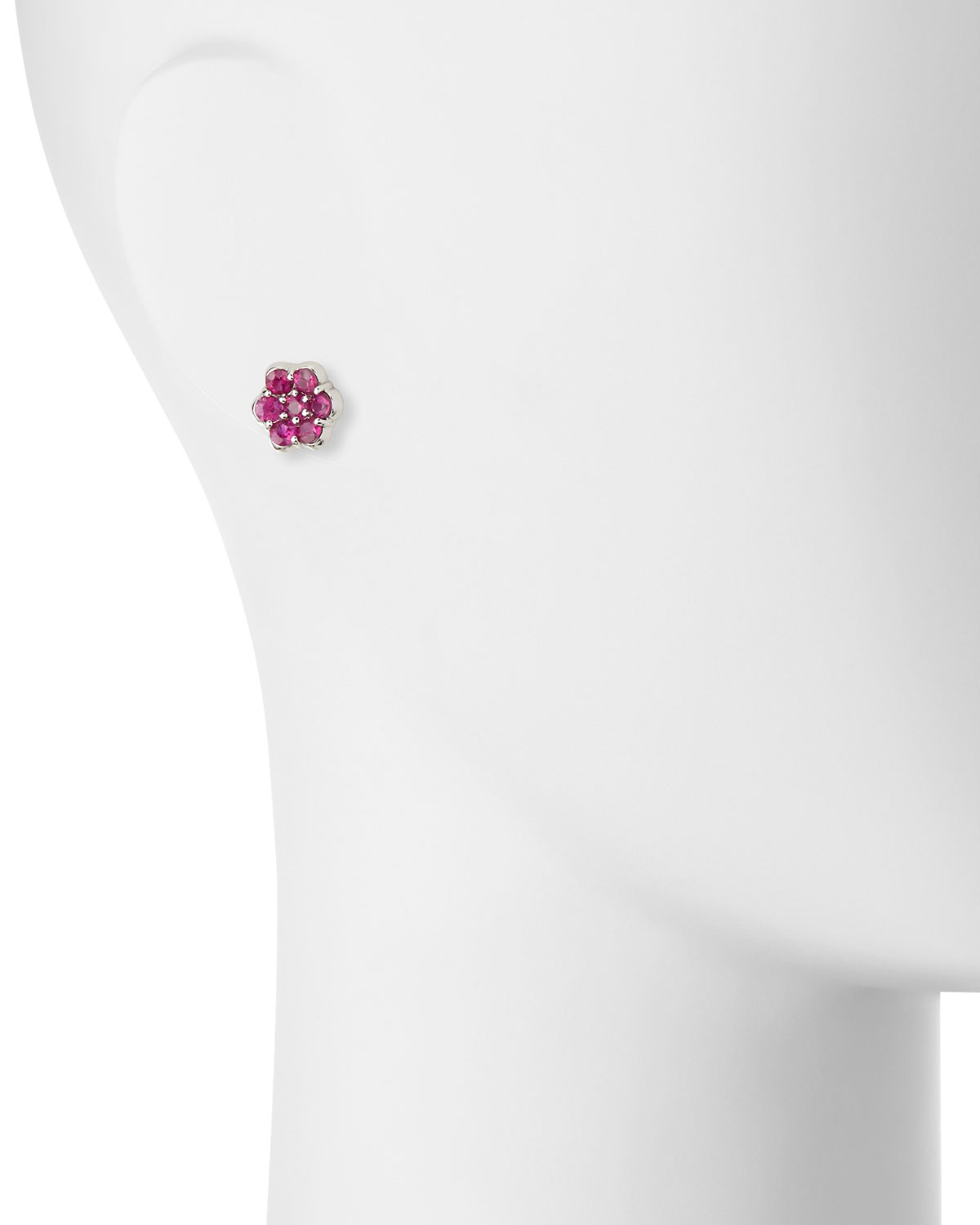 Platinum & Ruby Floral Stud Earrings