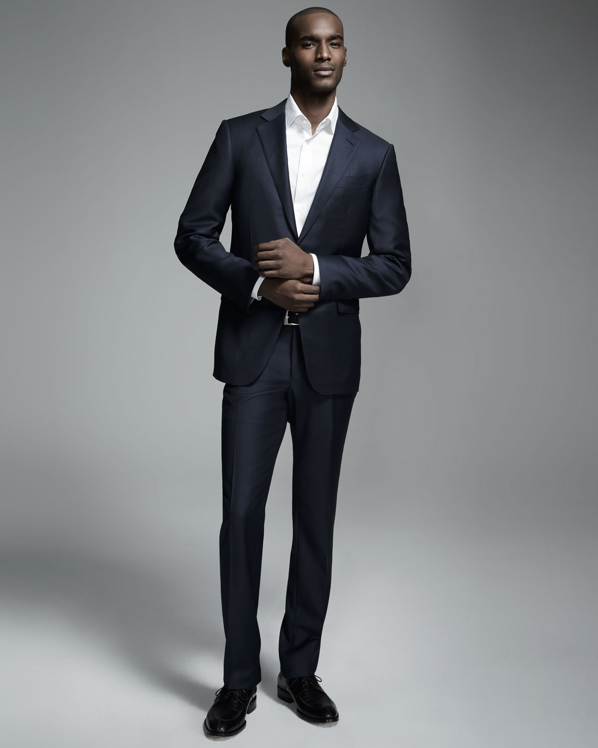 Mini-Stripe Two-Piece Wool Suit, Navy