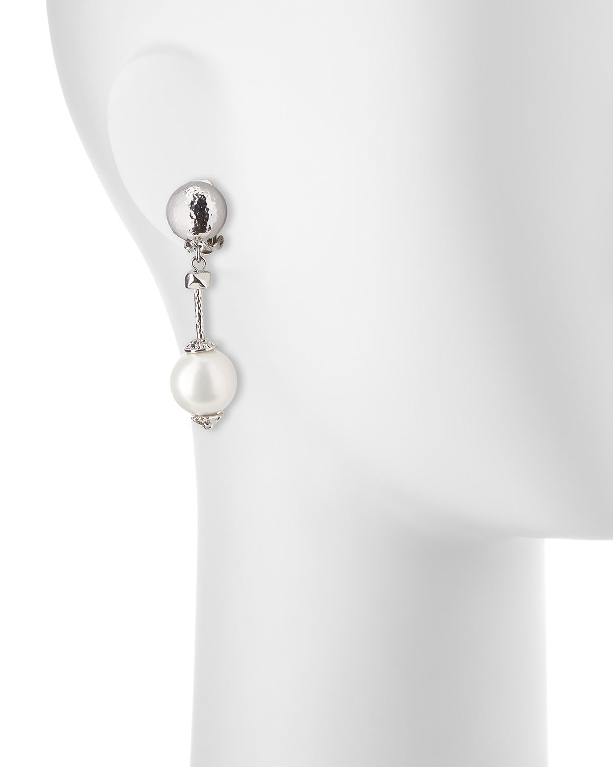 Silver-Plate & Pearly Drop Clip Earrings