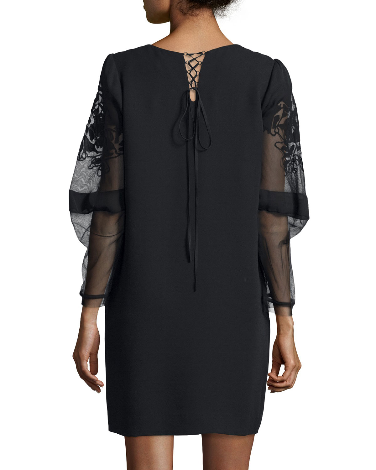 Sheer-Sleeve T-Shirt Dress, Black