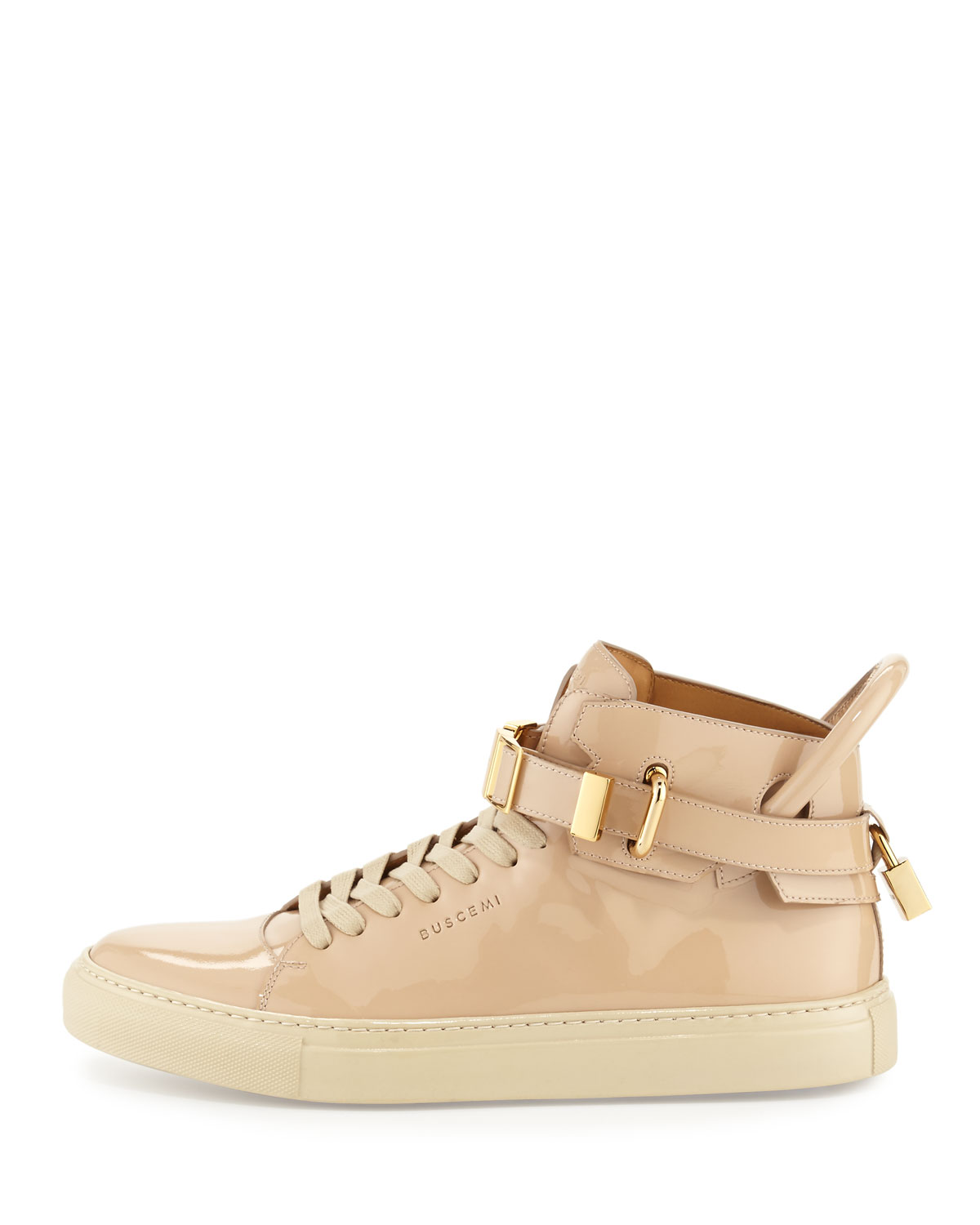 Women's 100mm Belted Patent High-Top Sneaker, Nude