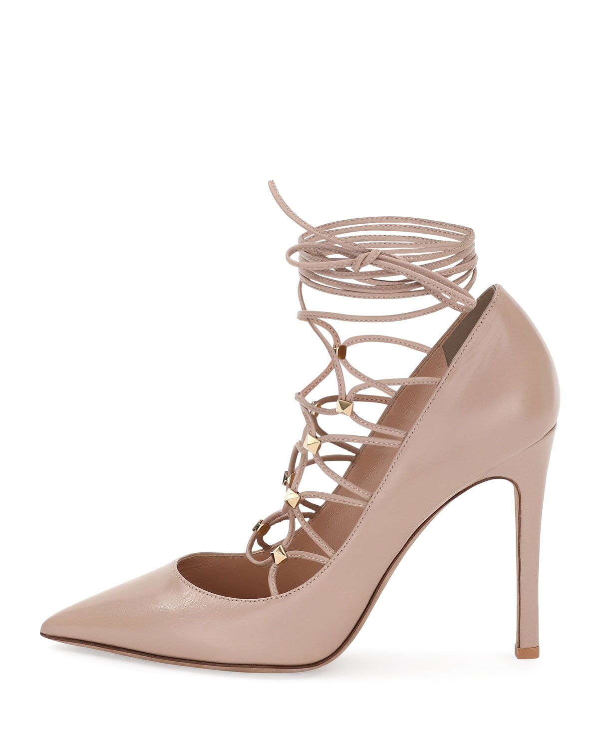 rockstud leather lace-up 105mm pump, poudre