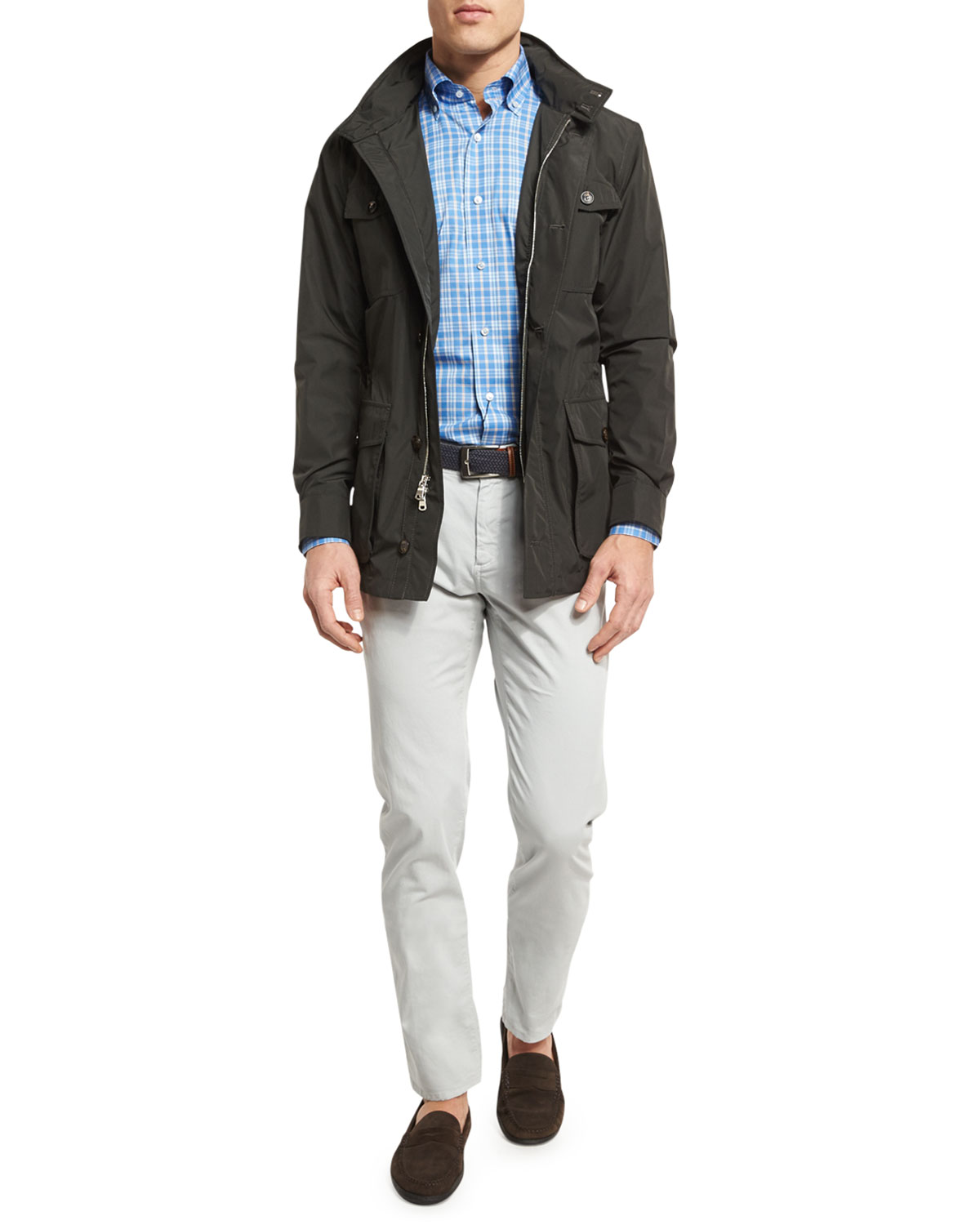 Coral Check Sport Shirt, Navy