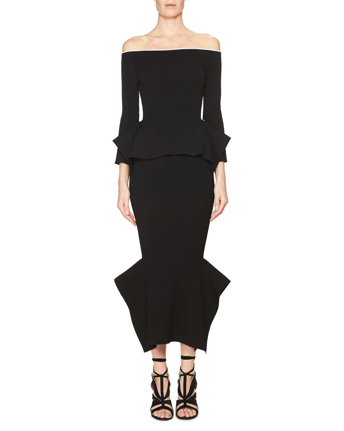 Origami Ruffled-Hem Midi Skirt, Black