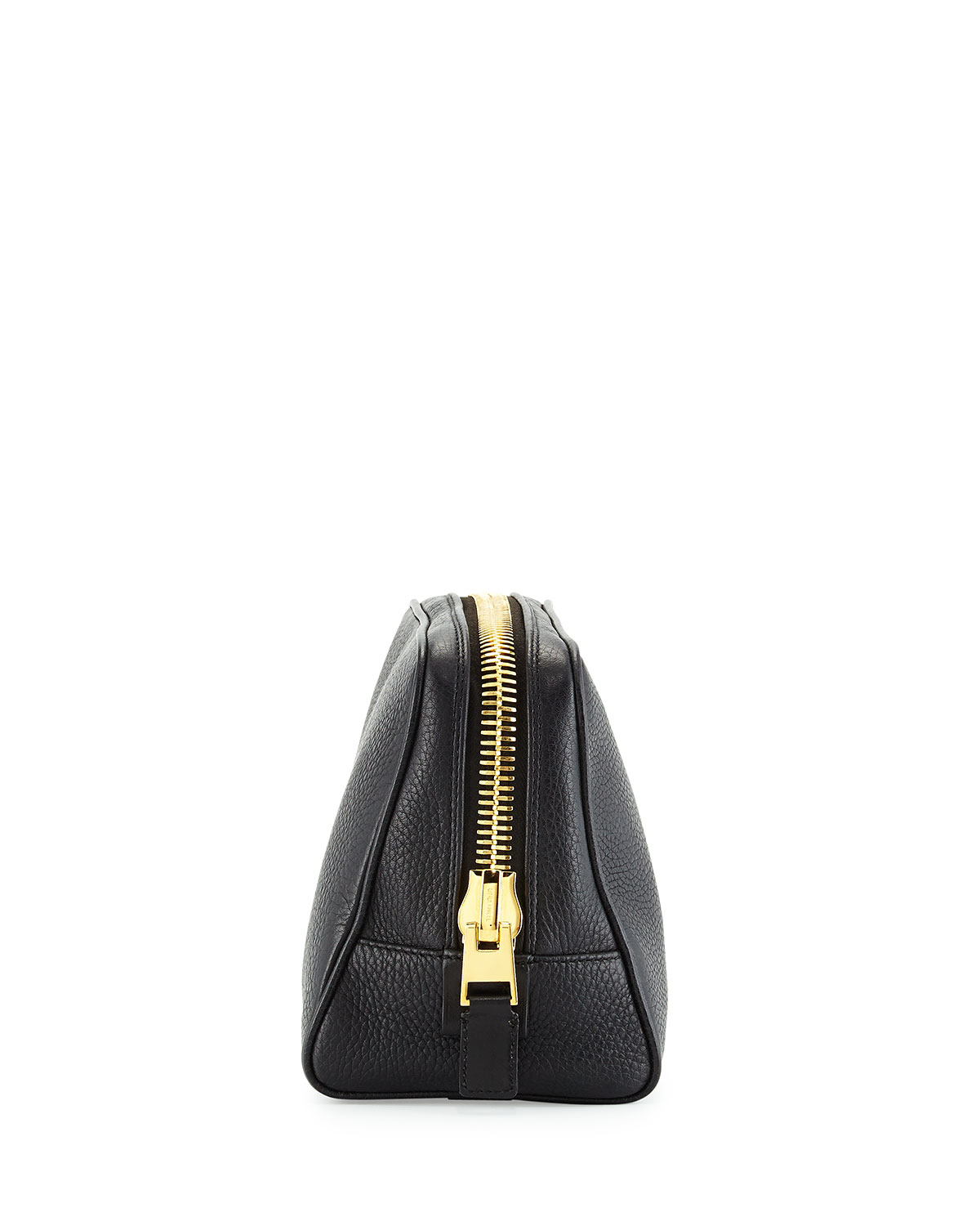 Single-Zip Leather Toiletry Bag, Black