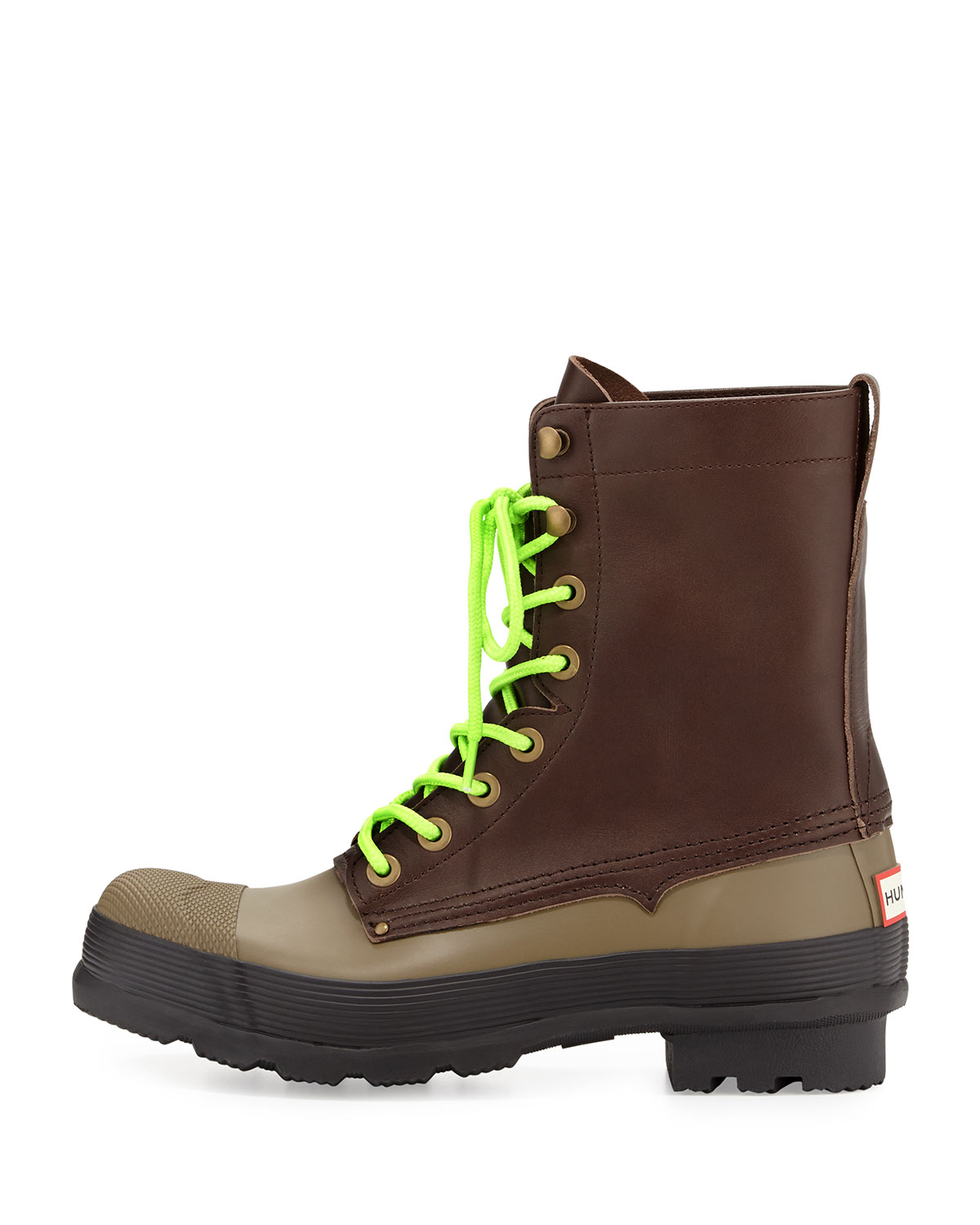 Original Rubber Lace-Up Two-Tone Boots, Brown/Green