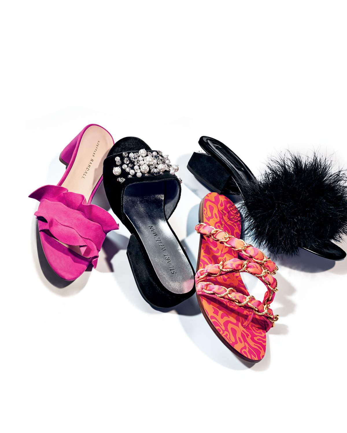 Taya Woven Satin Chain Flat Sandal, Multi