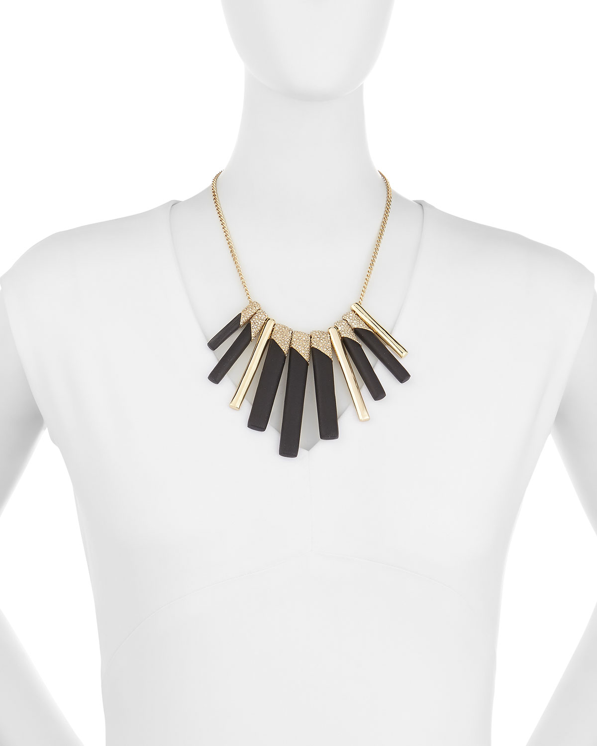 Tapered Stick Bib Necklace, Black