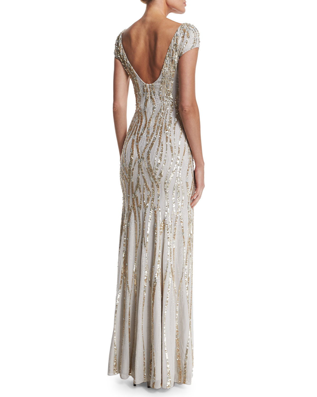 Cap-Sleeve Embellished Gown, Lunar