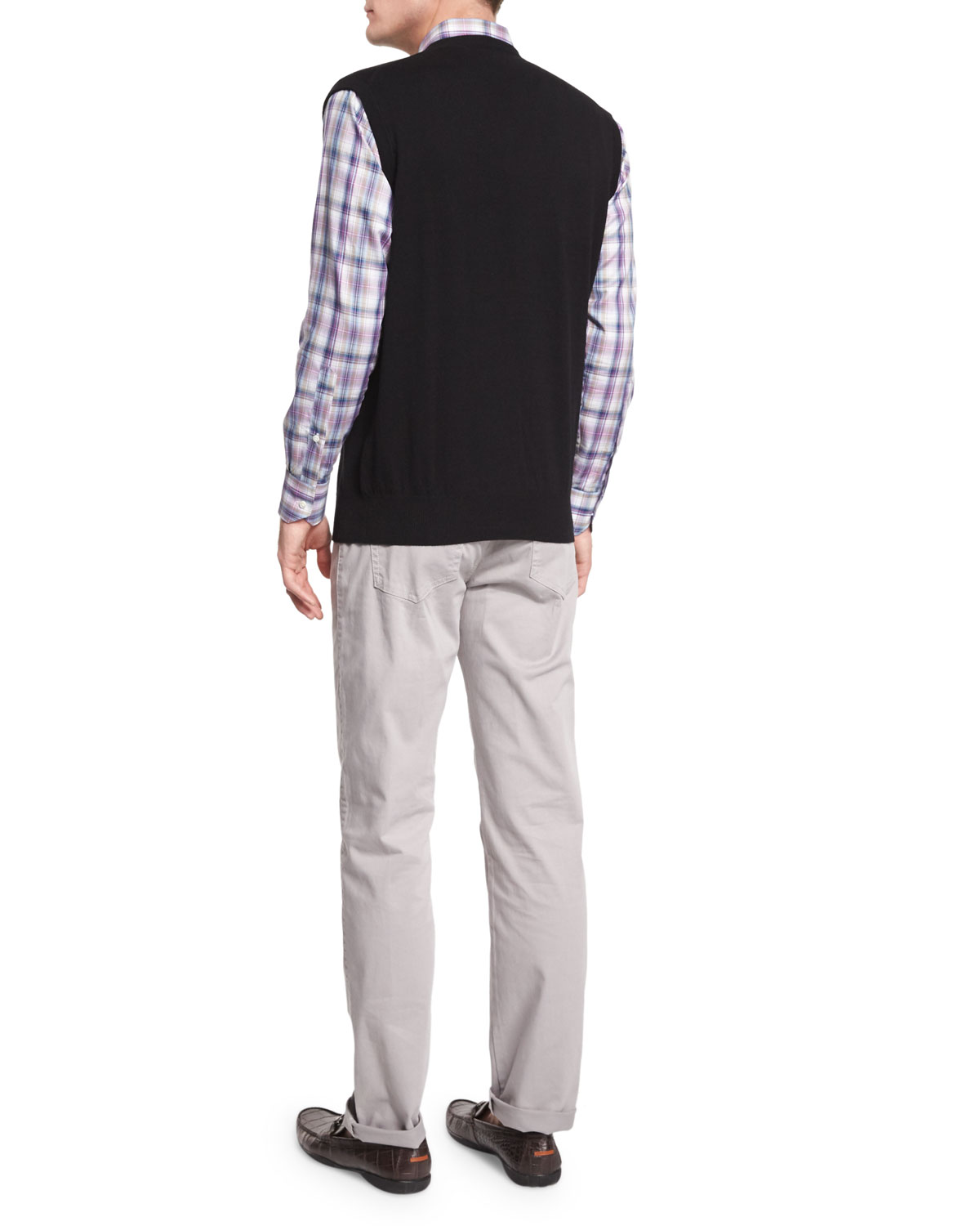 Five-Pocket Stretch-Cotton Trousers, Light Gray