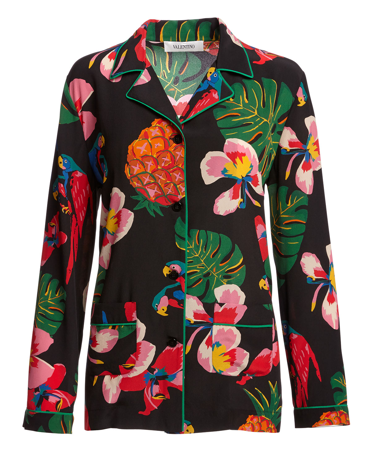 Tropical Dream Silk Pajama Blouse, Multi