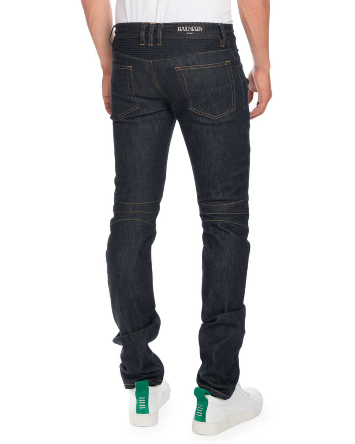 Clean Stretch-Denim Biker Jeans, Black