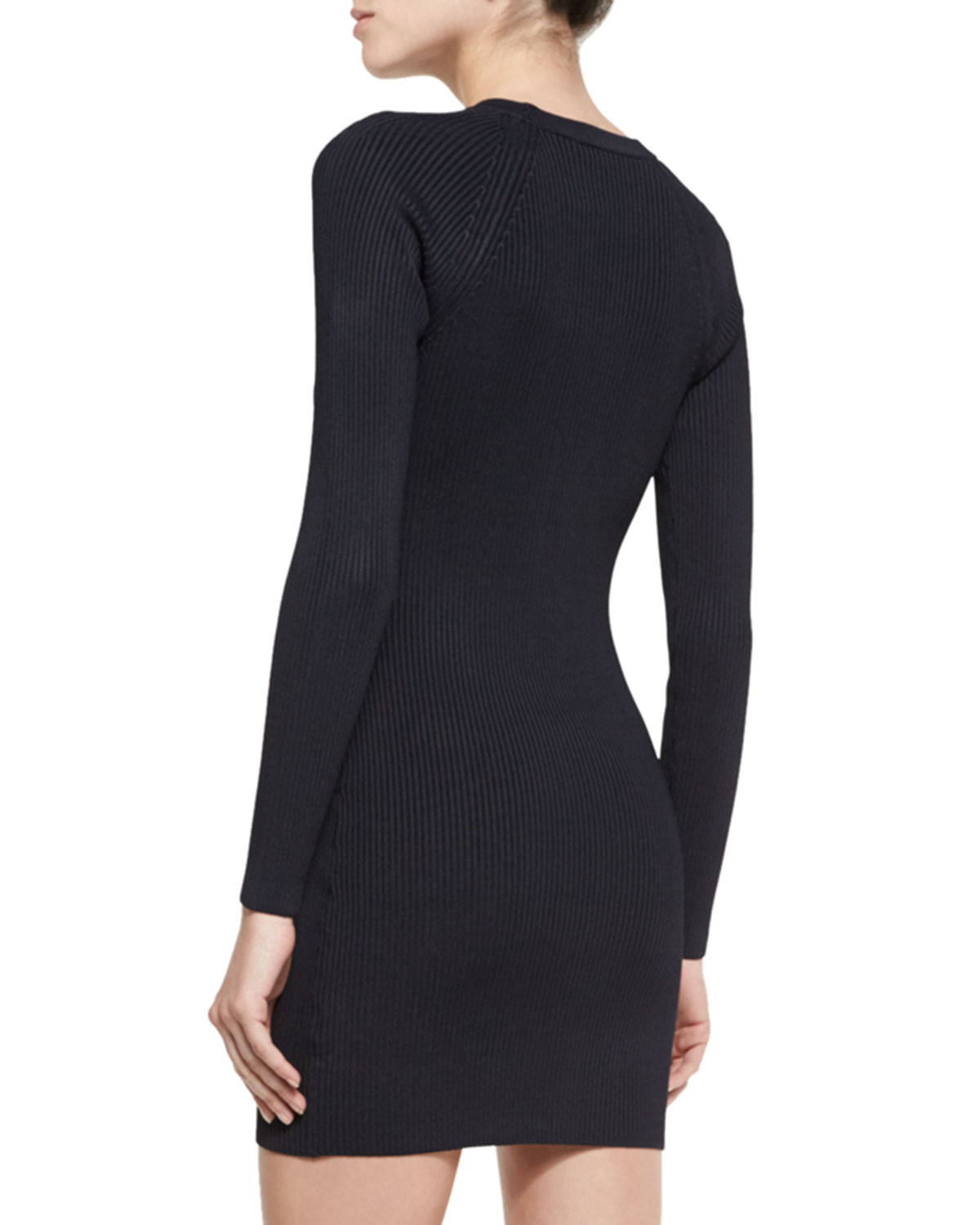 Nick Long-Sleeve Ribbed Stretch Dress, Navy