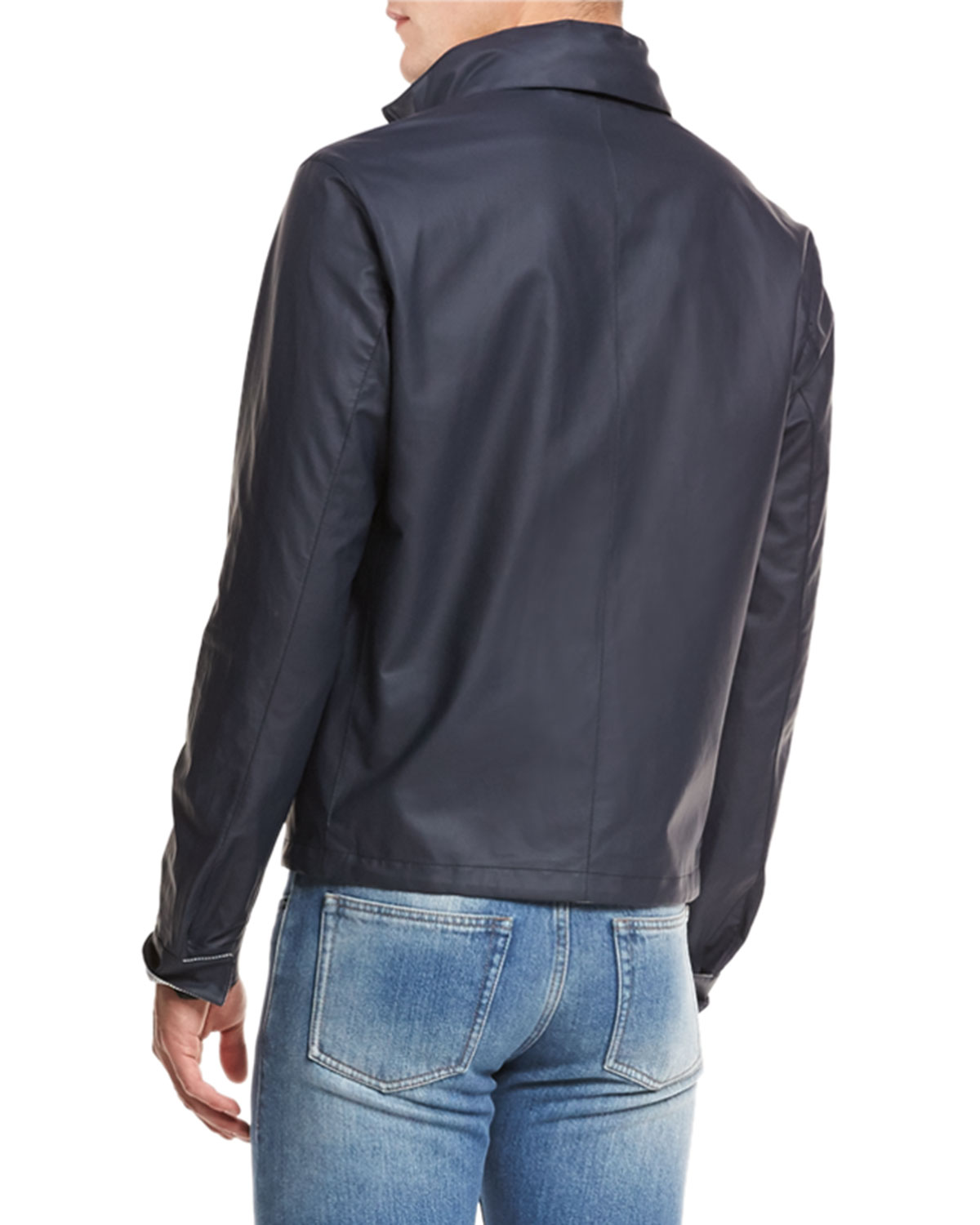 Waxed Cotton-Blend Bomber Jacket, Navy