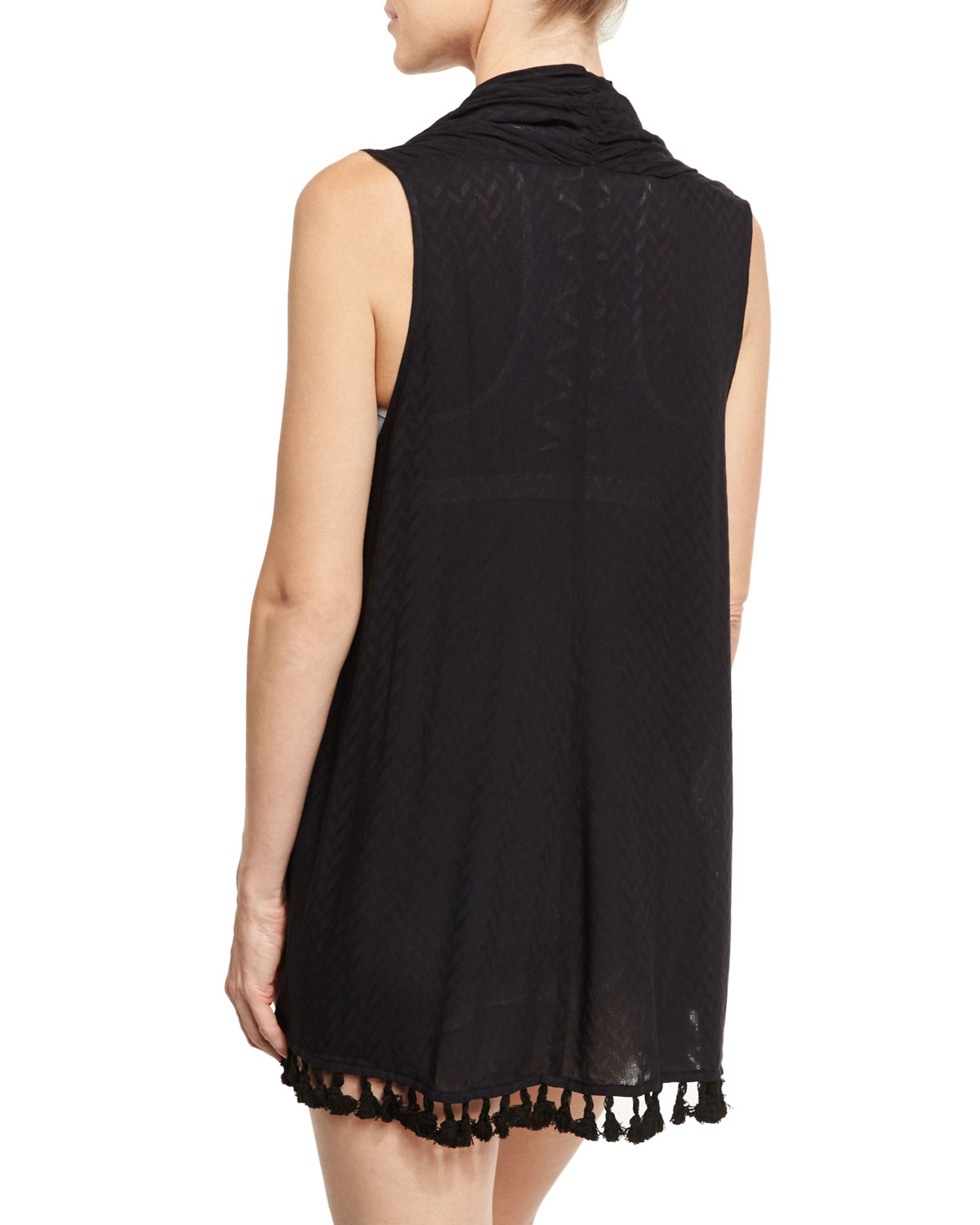 Ocean Drive Tassel Coverup Vest, Black