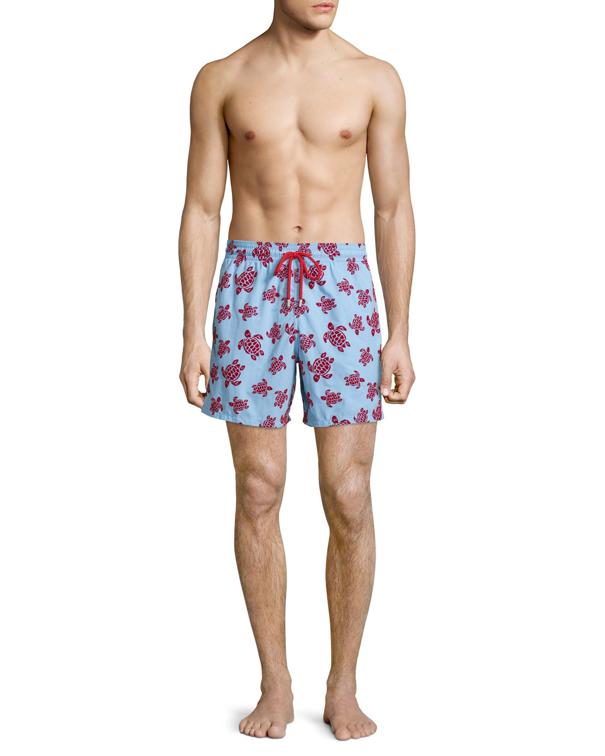 Moorea Swim Trunks W/ Flocked Turtles, Light Blue