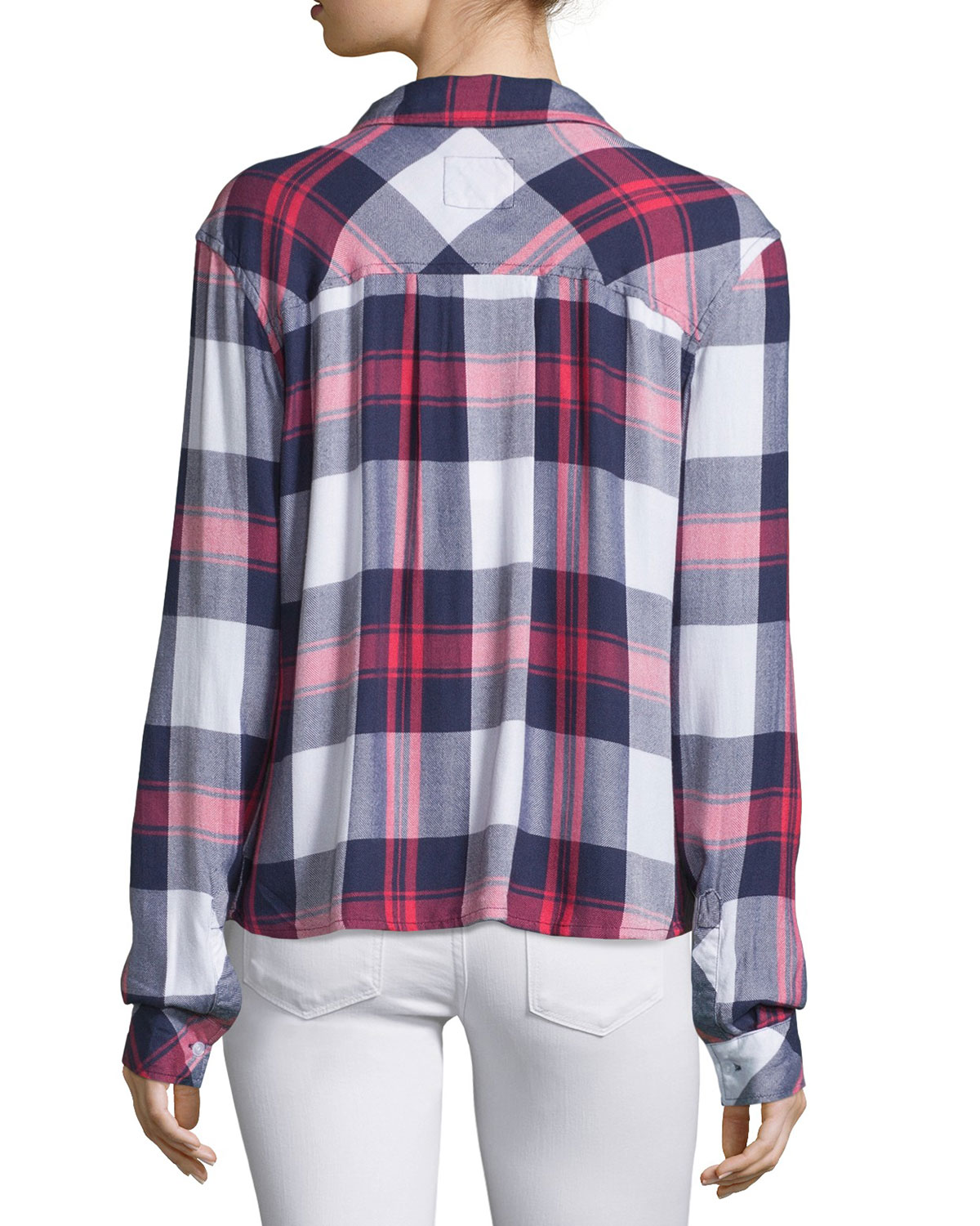 Dylan Plaid Long-Sleeve Shirt, White/Indigo/Blush
