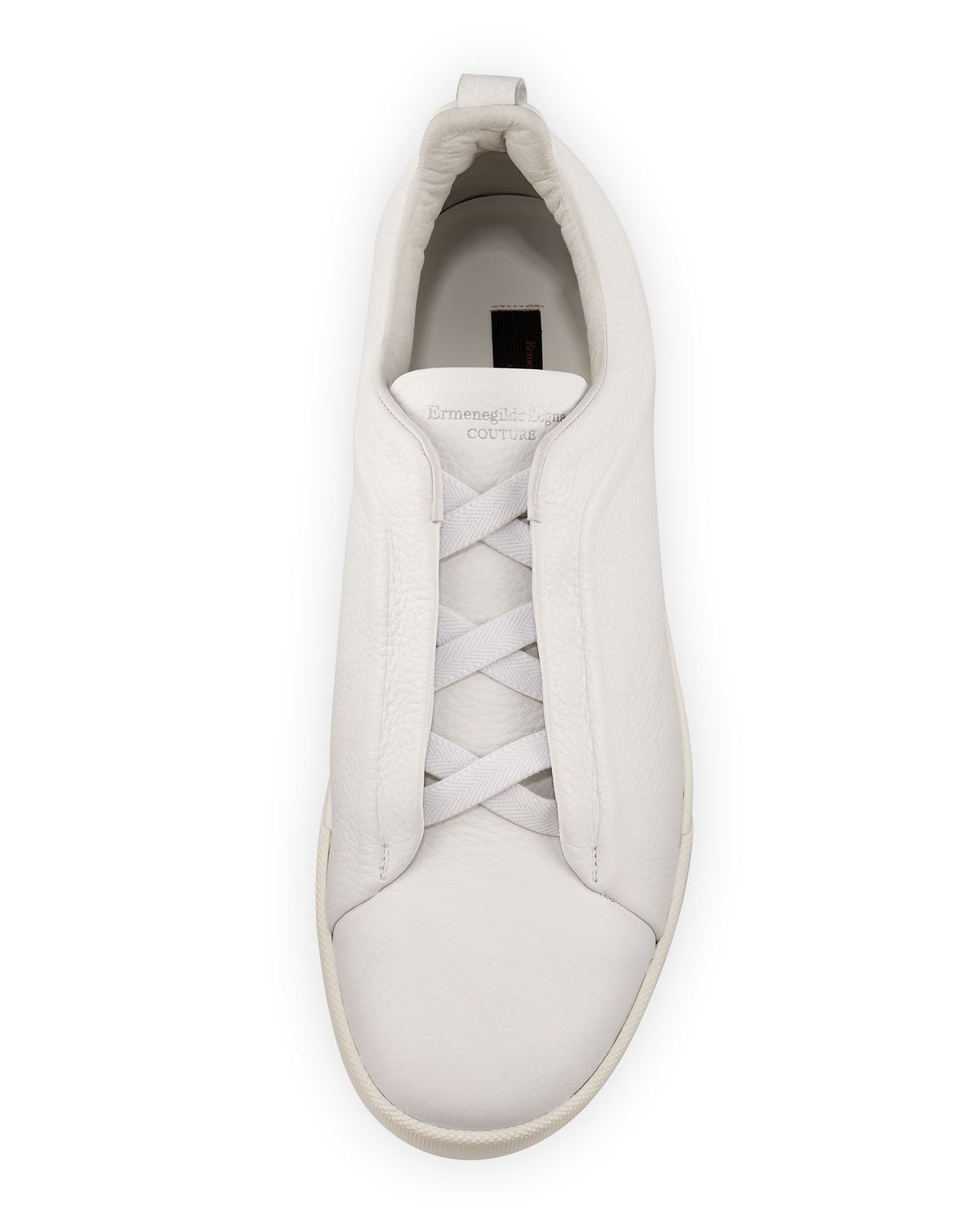 Couture Triple-Stitch Leather Low-Top Sneaker, White