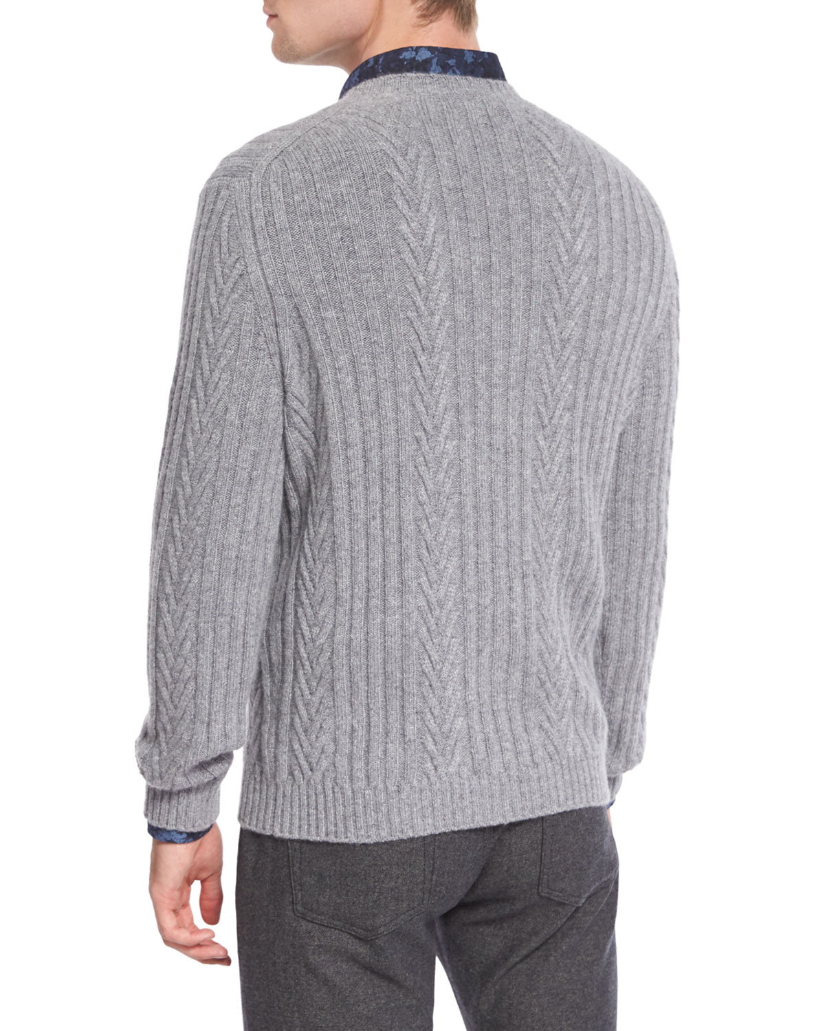 Pure Cashmere Modern Cable-Knit Sweater, Gray