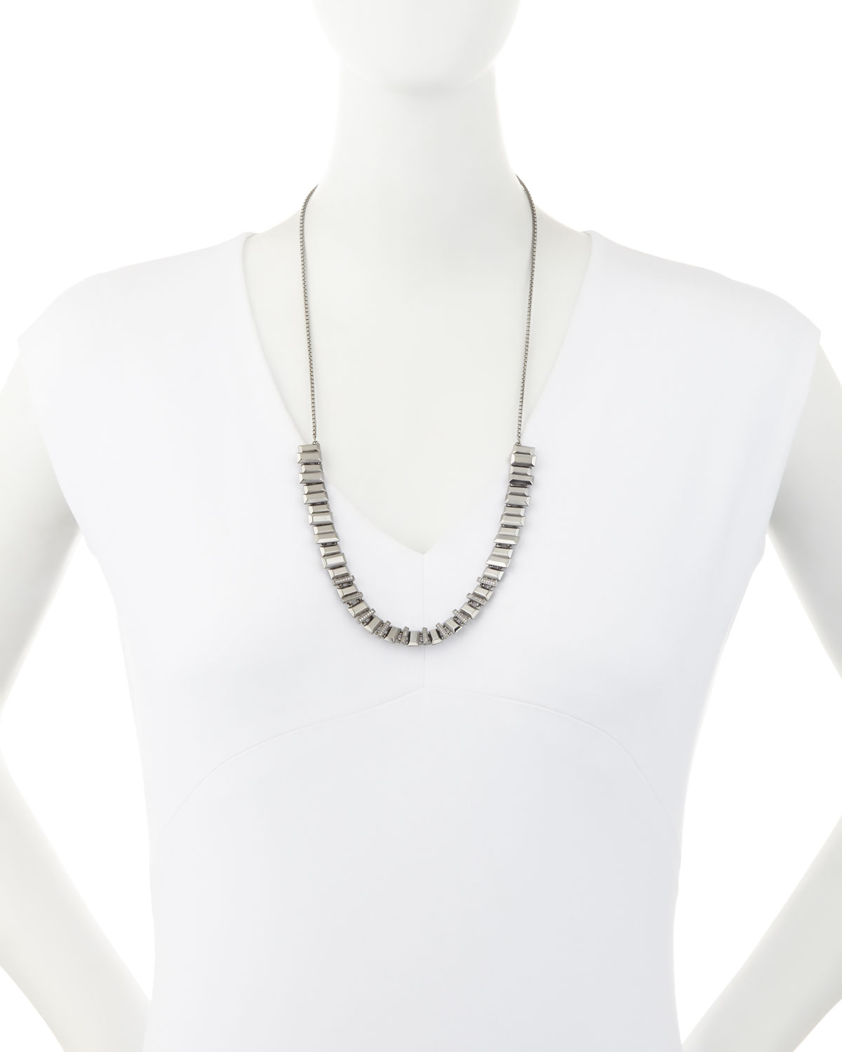 Harper Staggered Collar Necklace, Gray Metallic