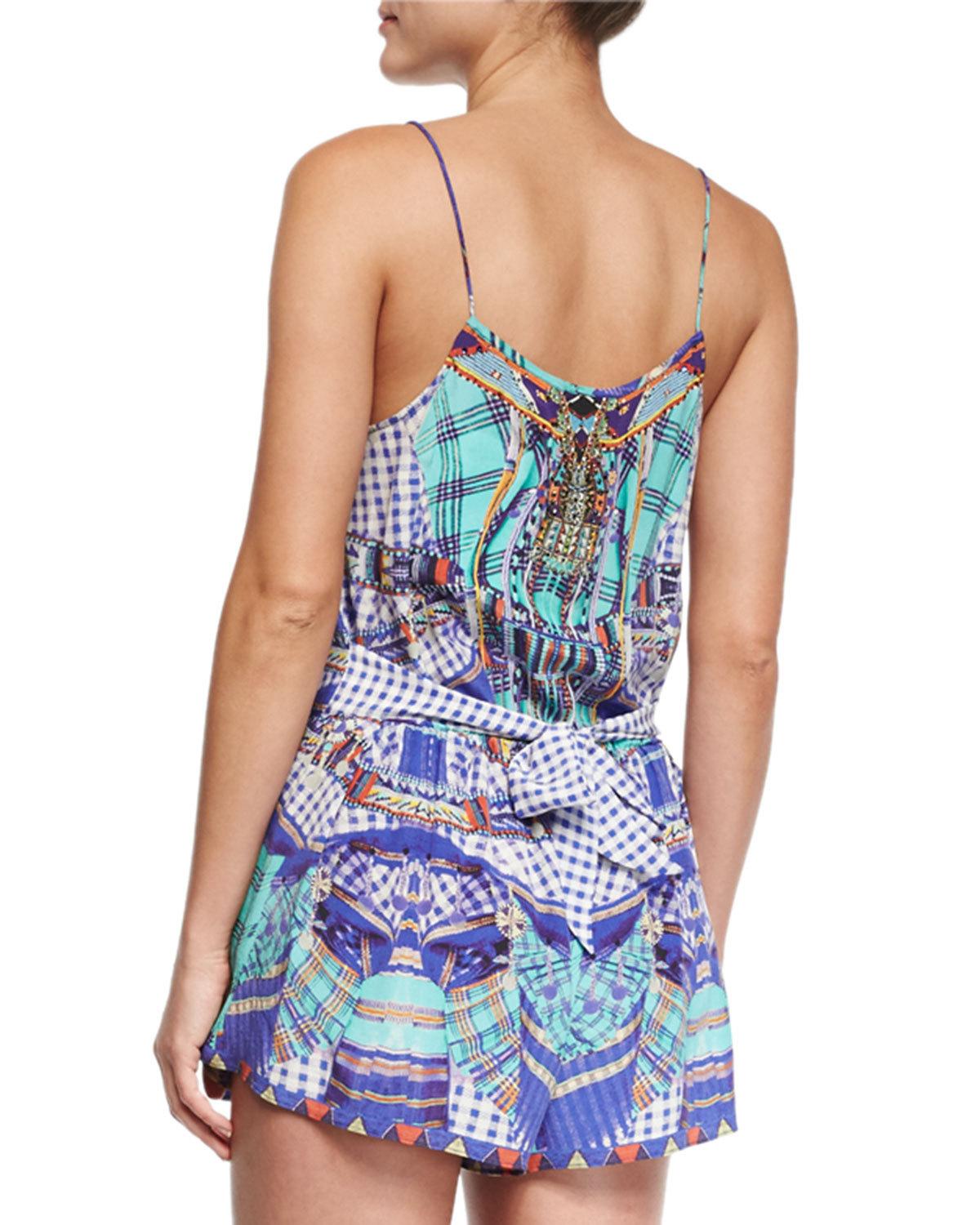 Shoestring-Strap Embellished Romper, Divinity Dance