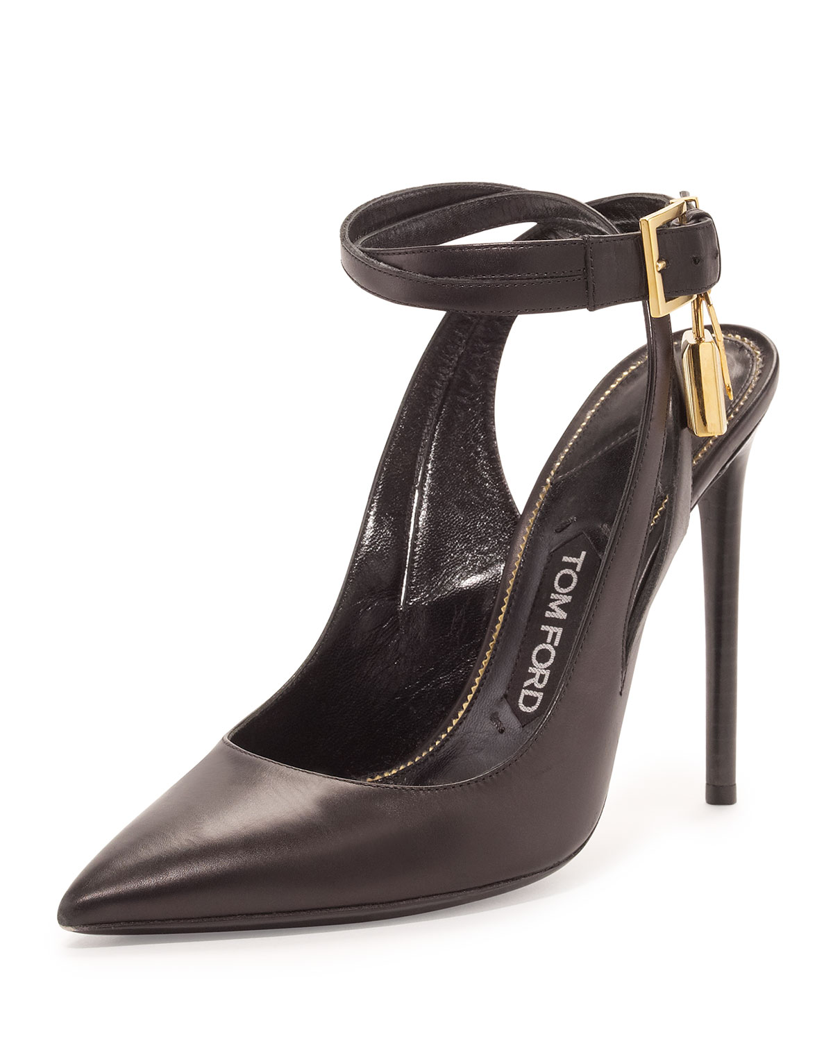 leather ankle-lock 105mm pump, black